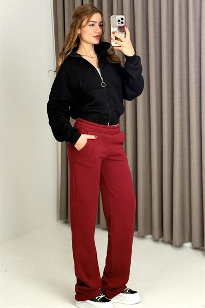 Kadın Beli Ve Paçası Lastikli 3 İplik Eşofman Altı Kırmızı