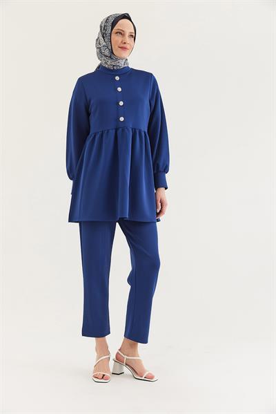 Taş Düğmeli Scuba İkili Takım Lacivert