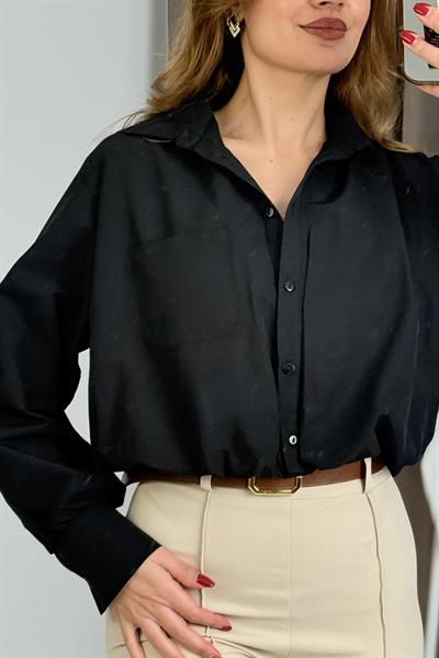 Kadın Balon Model Crop Şık Gömlek Siyah