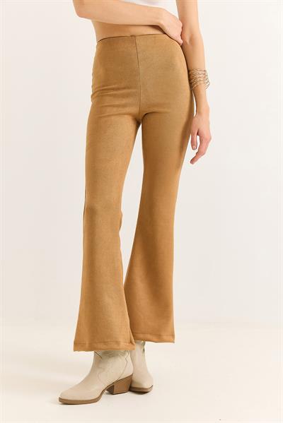 Kadın Süet İspanyol Paça Şık Pantalon Vizon