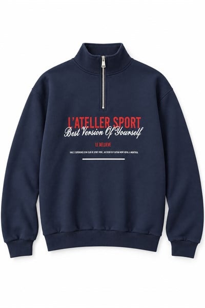 Kadın Dik Yaka Yarım Fermuarlı Baskılı Sweatshirt Laci