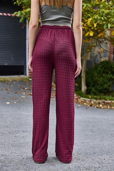 Kadın Bürümcük Salaş Dökümlü Pantalon Bordo