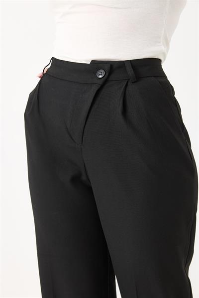 Kadın Çapraz Düğmeli Yüksek Bel Kumaş Pantolon Siyah