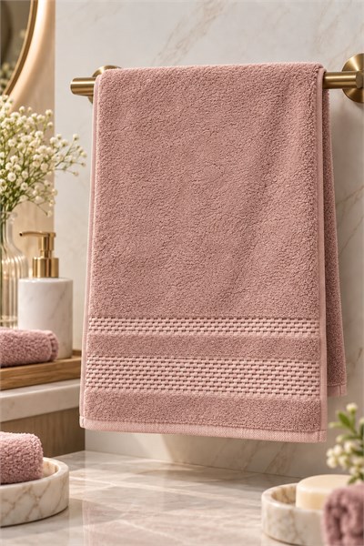 Pamuklu Banyo 90X45Cm Ölçülü El Yüz Havlusu Gül Kurusu