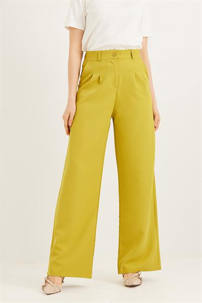 Yüksek Bel Bol Paça Palazzo Pantolon Yeşil