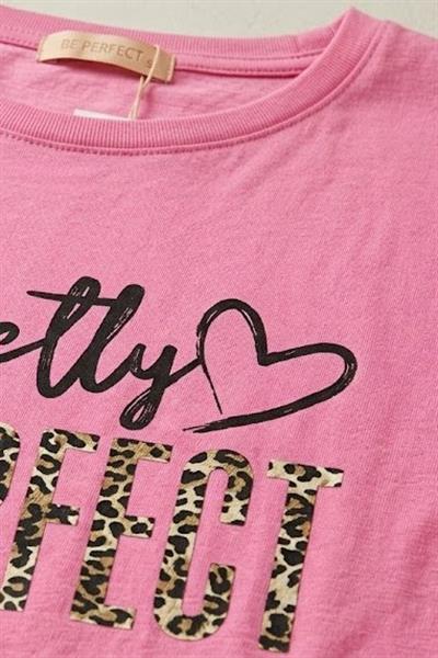 Kadın Bol Kesim Bisiklet Yaka Kısa Kol Tshirt Pembe