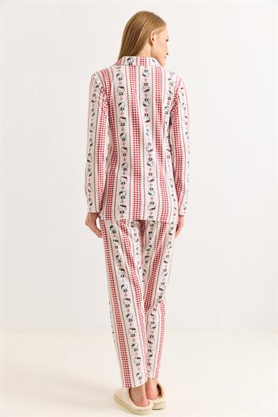 Kadın Pamuklu Polo Yaka Hello Kitty Baskılı  Pijama Takımı