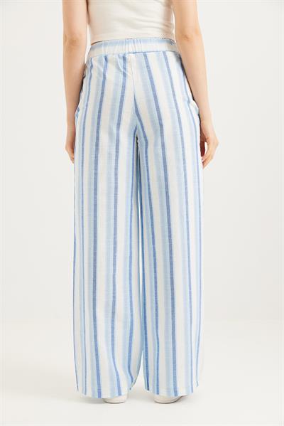 Beli Lastikli Rahat Kesim Keten Pantolon Mavi