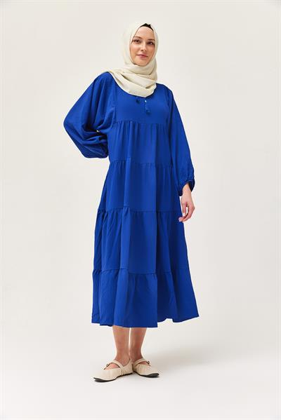 Yakası İpli Kat Model Elbise Lacivert