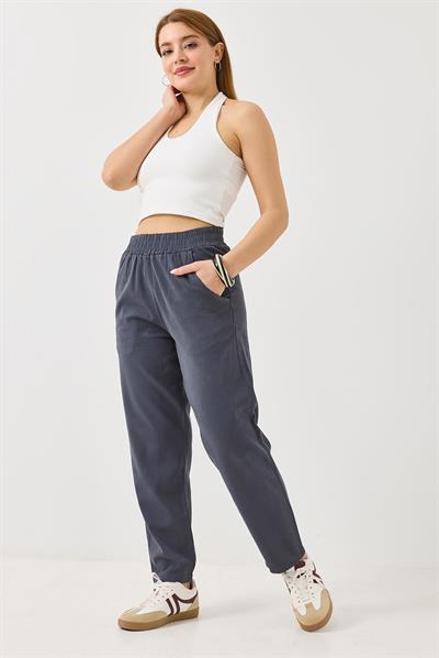 Kadın Kanvas Cepli Mom Pantolon Antrasit