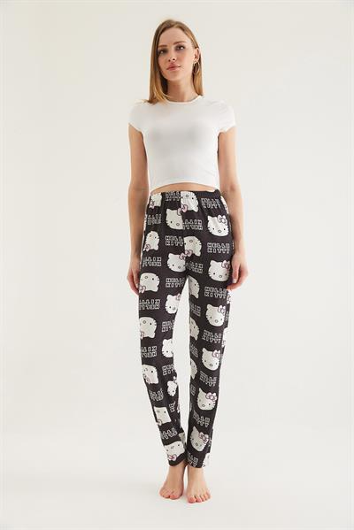  Beli Lastikli Kadın Pijama Altı Siyah