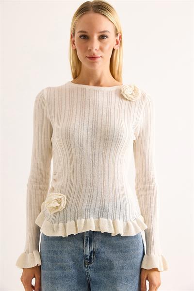 Kadın Fırfırlı Gül Detaylı Triko Bluz