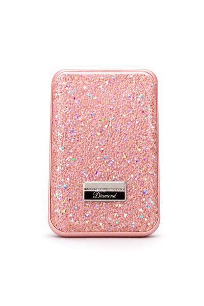 İphone 11 Uyumlu Parlak ve Taşlı Kart Bölümlü Kılıf Pembe