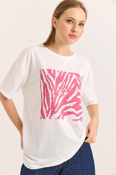 Zebra Pembe Baskılı Tshirt