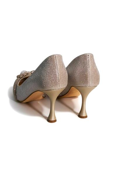 Kadın Simli Parlak Stiletto Ayakkabı Bakır