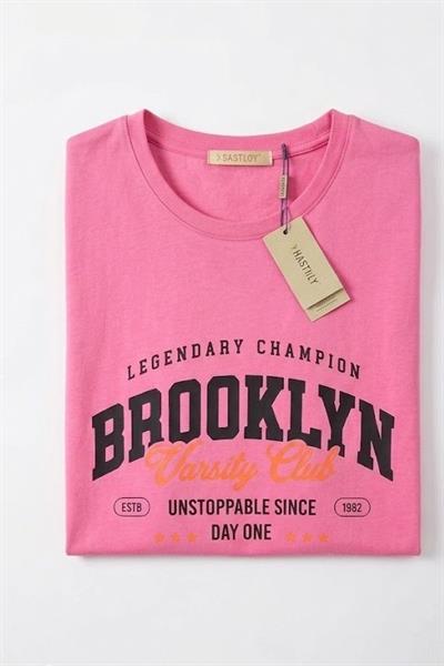 Kadın Bisiklet Yaka Kısa Kollu Tshirt Pembe