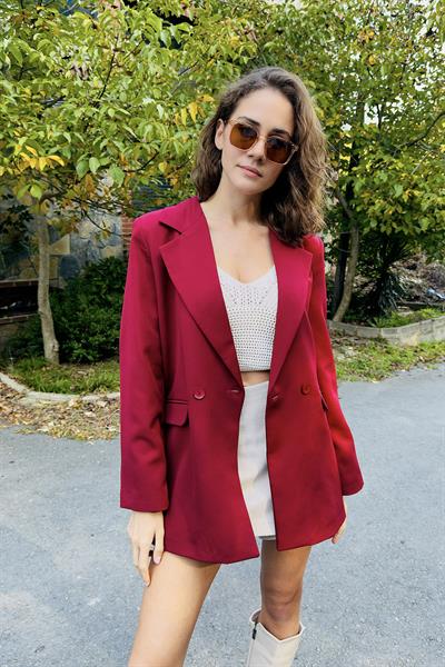Kadın Oversize Spor ve Şık Tek Düğmeli Ceket Kırmızı
