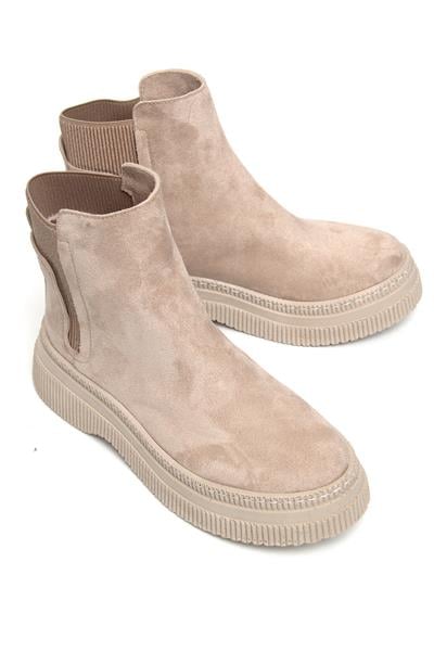 Bilek Lastikli Süet Kadın Bot Bej