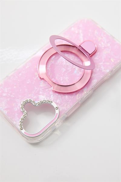 İphone 17 Uyumlu Magsafe Dönebilen Halkalı Kılıf Pembe