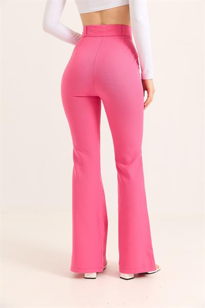 Yüksel Bel Çımalı  İspanyol Paça Pantolon  Pembe