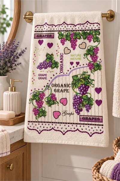 Lavanta Desenli 49X20cm Ölçülü Mutfak El Havlusu Mor