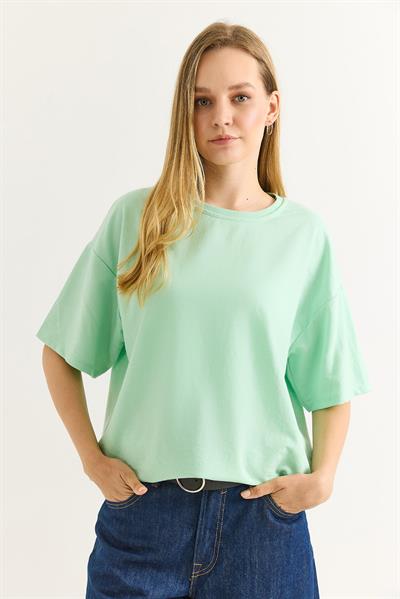 Oversize İki İplik Tshirt Su Yeşili