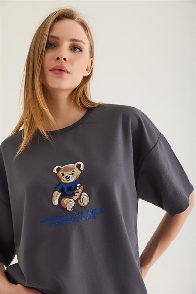 Baskılı Oversize Tshirt Füme