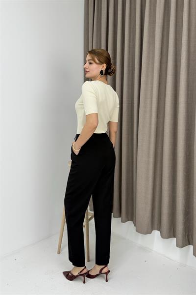 Kadın Yüksel Bel Bol Paça PantoloN Siyah