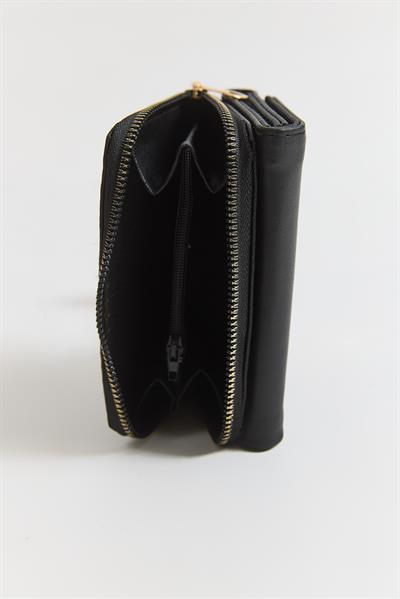 Metal Akseusarlı Kapamalı Mini Cüzdan Siyah