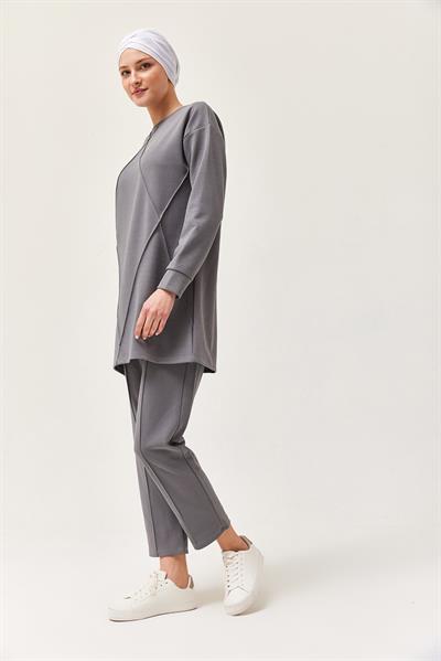 Kadın Çapraz Çizgili İkili Takım Gri