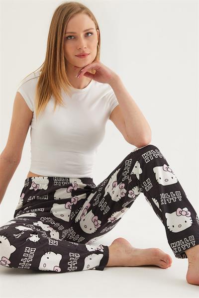  Beli Lastikli Kadın Pijama Altı Siyah