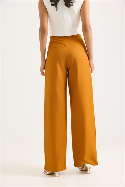 Yüksek Bel Bol Paça Pantalon Hardal