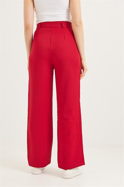 Yüksek Bel Bol Paça Palazzo Pantolon Kırmızı