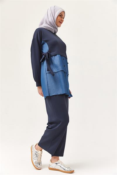 Kot Garnili Bağlamalı İkili Takım İndigo