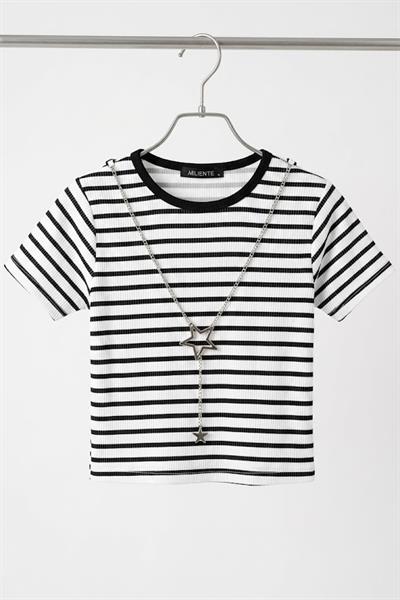 Kadın Kolye Hediyeli Kısa Kollu Crop Bluz Beyaz