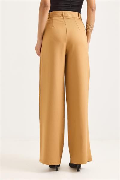 Yüksek Bel Bol Paça Pantalon Taba