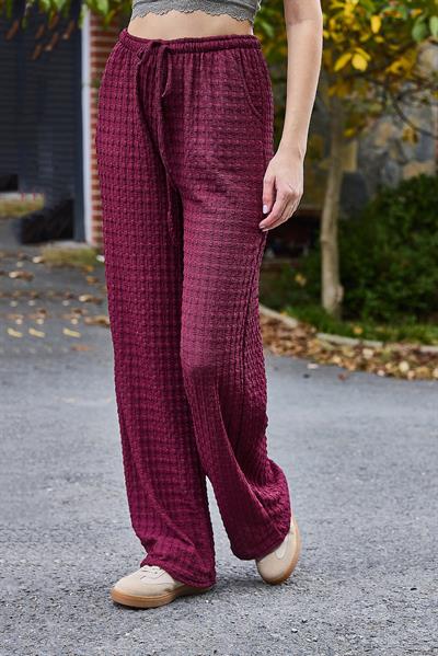 Kadın Bürümcük Salaş Dökümlü Pantalon Bordo