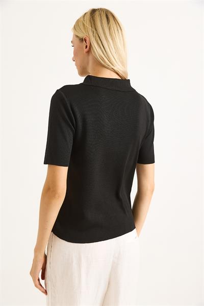 Nakışlı Polo Yaka Düğme Detaylı Triko Tshirt	Siyah