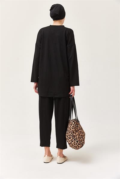 Rahat Kesim Bisiklet Yaka İkili Takım Siyah