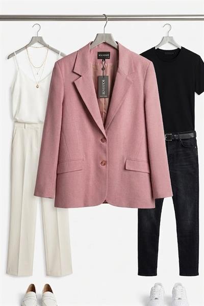 Kadın Oversize Çift Düğmeli Blazer Ceket Pembe