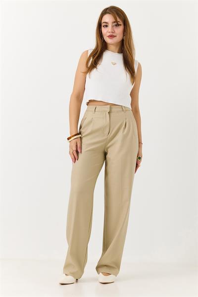 Kadın Rahat Kesim Yüksek Bel Pantolon Vizon