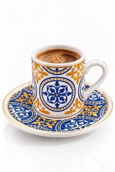 12 Parça 6lı Çini/Kano Motifli Fincan Takımı Turuncu