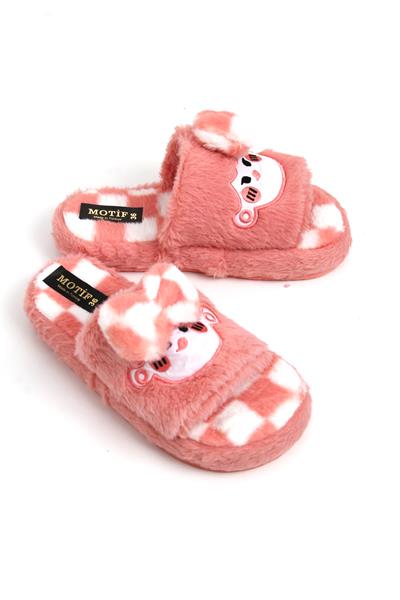 Kadın Önü Açık Peluş Pembe Ev Terliği 