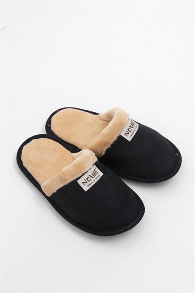 İçi Yünlü Önü Kapalı Ev Terliği Siyah