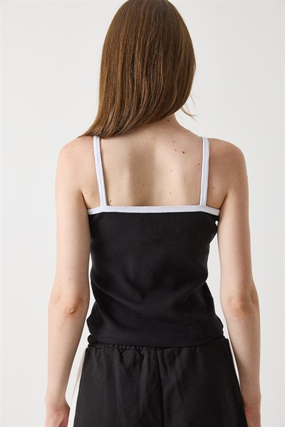 Kadın Askılı Kaşkorse Crop Bluz Siyah