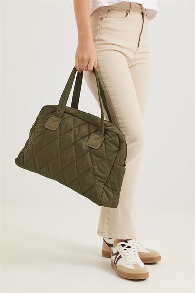 Kapitone Kumaş Cüzdanlı  El Ve Omuz Çantası Haki