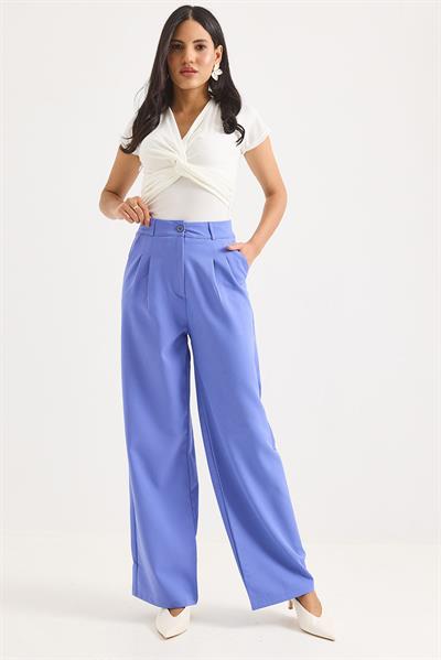 Yüksek Bel Bol Paça Pantalon Lila