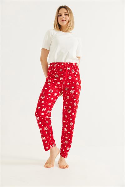 Beli Lastikli Kadın Pijama Altı Kırmızı