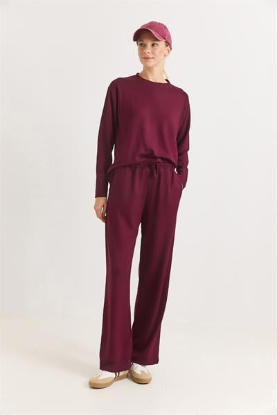 Kadın Modal Alt Üst Basic Eşofman Takımı Bordo