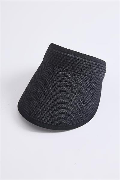 Uzun Siperlikli Kadın Hasır Vizör Şapka Siyah